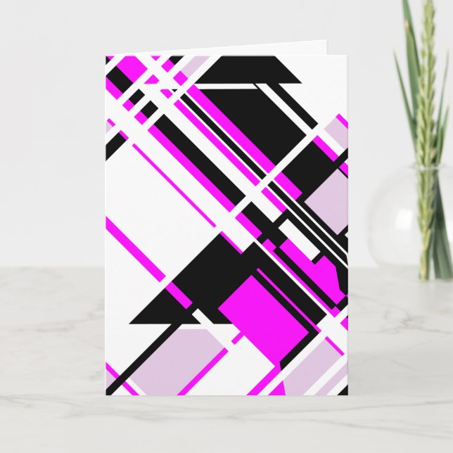 Magenta Black Lilac White Slanted Geometric Design Kort (Framsida)