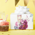 Magenta Blommig Champagne Innan Ring Bröllop  Presentpapper<br><div class="desc">Bröllop eller Bröllopsfest inslagningspapper.  Champagneglas.  Magenta Blommor.  Elegant.  "Innan ringen"</div>