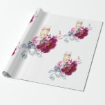 Magenta Blommig Champagne Innan Ring Bröllop Presentpapper<br><div class="desc">Bröllop eller brudslöja presentpapper. Champagneglas. Magenta Blommig. Elegant. "Innan ringen"</div>