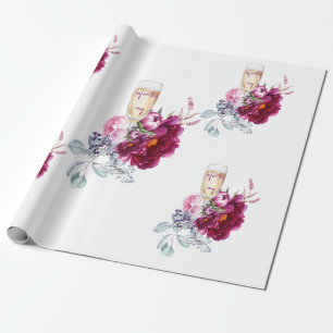 Magenta Blommig Champagne Innan Ring Bröllop Presentpapper
