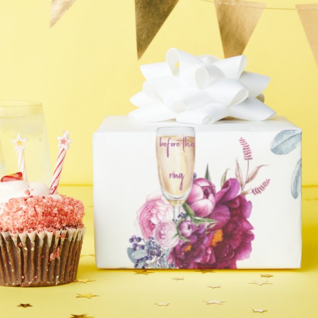 Magenta Blommig Champagne Innan ringen Bröllop  Presentpapper (Födelsedagsfest)