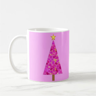 Magenta Blommig Modern Julgran Kaffemugg