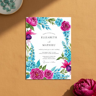 Magenta Blommig Penseldrag Romantisk Bröllop Inbjudningar