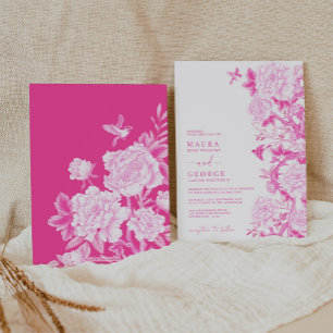 Magenta Blommigt Birds Chinoiserie Garden Wedding Inbjudningar
