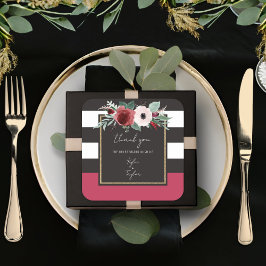 Magenta Blommigt Black Rand Par Namn Bröllop i Fyrkantigt Klistermärke