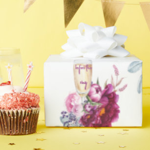 Magenta Blommigt Champagne före Ring Bröllop W Presentpapper