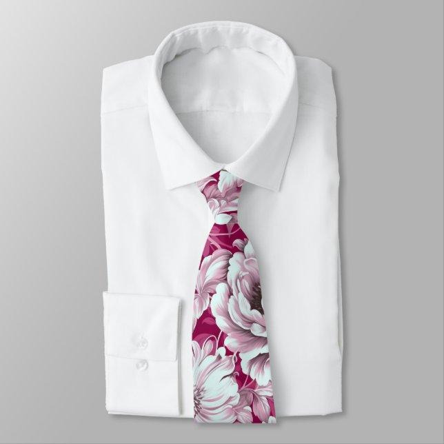 Magenta Blommigt Fuchsia Rosa Flower Neck Tie Slips (Bunden)