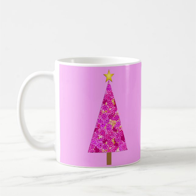 Magenta Blommigt Modern Julgran Kaffemugg (Vänster)