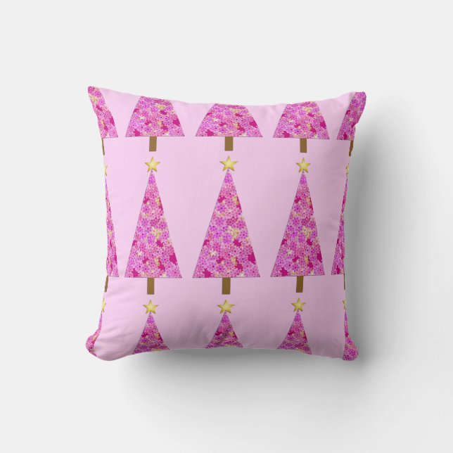 Magenta blommigt, modern Julgran Kudde (Framsida)