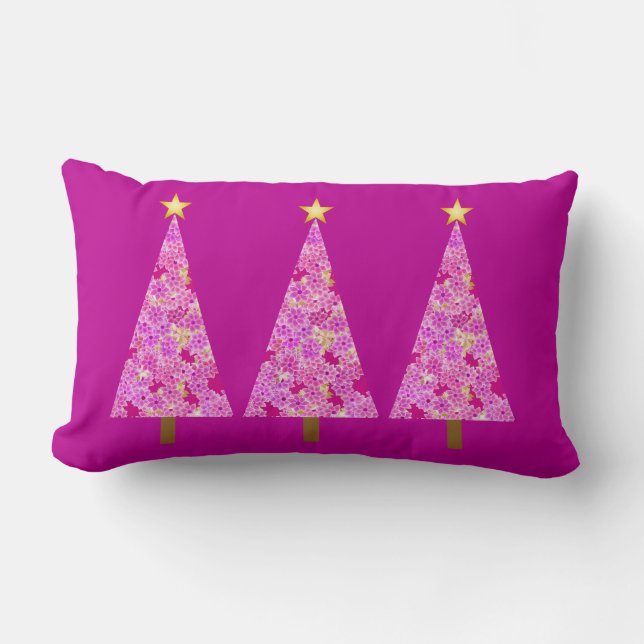 Magenta blommigt modern Julgranar Lumbarkudde (Framsida)