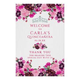 Magenta Blommigt Quinceanera Välkomsttecken Perfect Poster