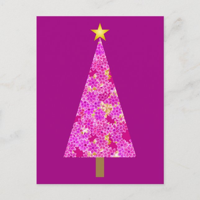 Magenta blommodern julgran helg vykort (Framsida)