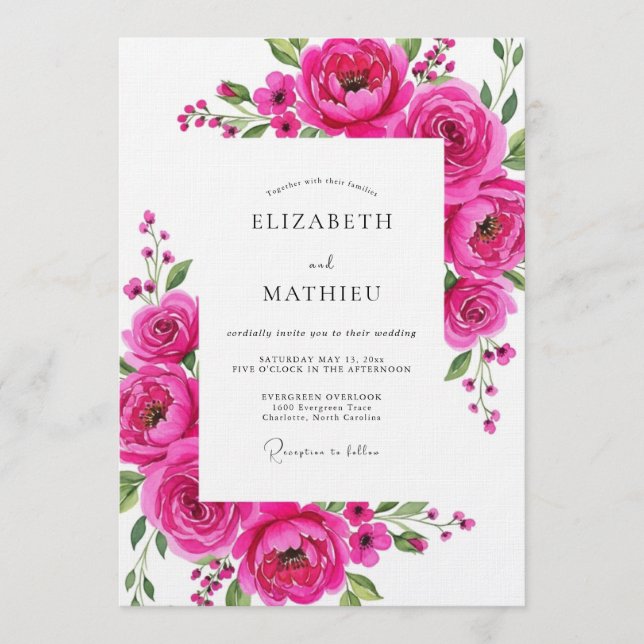 Magenta Bloom Flourish Wedding Inbjudningar (Framsida)