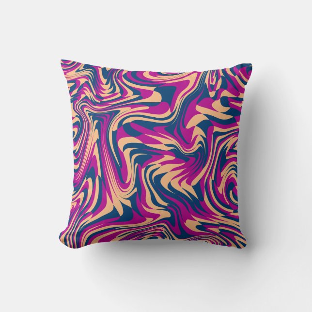 Magenta Blue Beige Abstrakt Fluid Wave Swirls Kudde (Framsida)