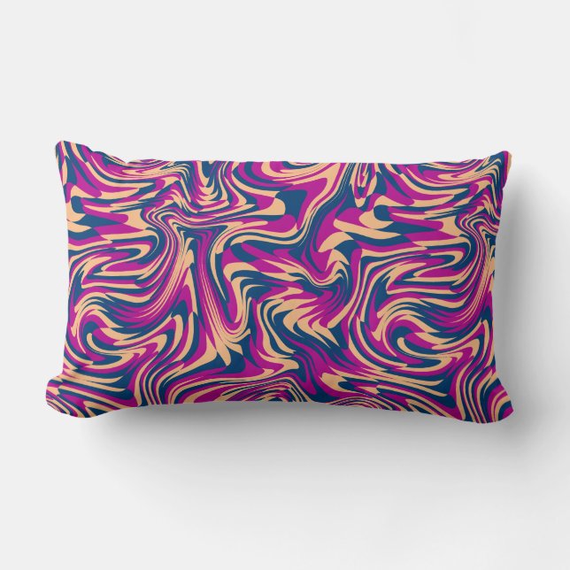 Magenta Blue Beige Abstrakt Fluid Wave Swirls Lumbarkudde (Framsida)