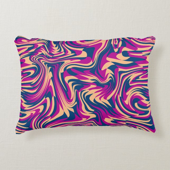 Magenta Blue Beige Abstrakt Fluid Wave Swirls Prydnadskudde (Framsidan)