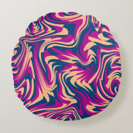 Magenta Blue Beige Abstrakt Fluid Wave Swirls Rund Kudde