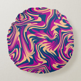 Magenta Blue Beige Abstrakt Fluid Wave Swirls Rund Kudde