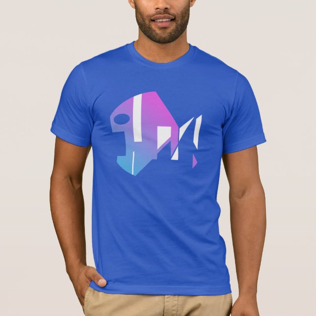 Magenta Blue White Modern Pop Art Fish Abstrakt T Shirt (Framsida)