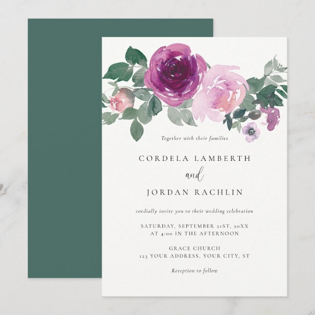 Magenta Blush Floral Arrangement Ivory Wedding Inbjudningar (Fram/baksida)