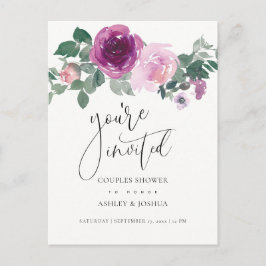 Magenta Blush Floral Ivory Couples Wedding Shower Inbjudan Vykort