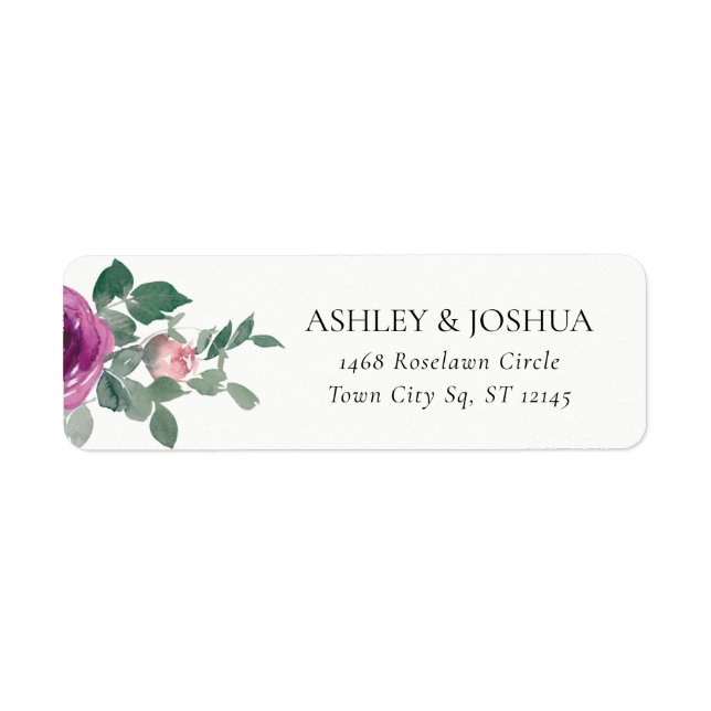 Magenta Blush Pink Floral Ivory Wedding Address Returadress Etikett (Framsidan)