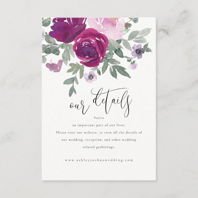 Magenta Blush Pink Floral Wedding Details Ivory Tilläggskort (Framsida)