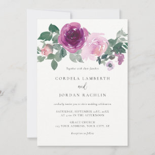 Magenta Blush Rosa Blommig Spray Elfenbensvit Bröl Inbjudningar
