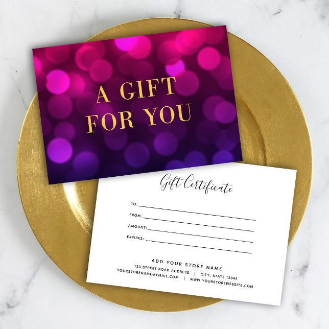 Magenta Bokeh Ljus Faux Guld Gift Certificate (Skapare uppladdad)