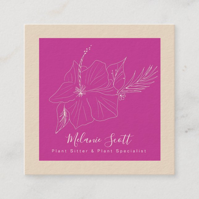 Magenta Botanical Hisbiscus Tropical Plant Garden Fyrkantigt Visitkort (Framsida)