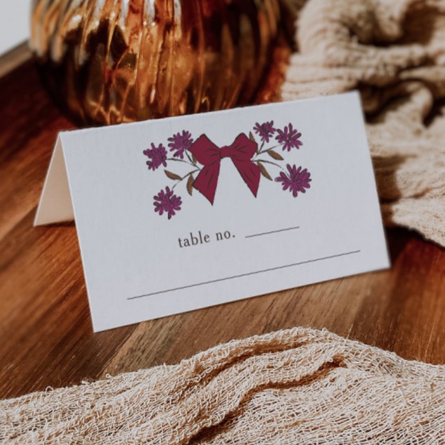 Magenta Bow Blommigt Bröllop Bordsnummer Placeringskort (Skapare uppladdad)