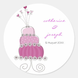 Magenta Bröllop Cake Tack Gift-etikett Runt Klistermärke