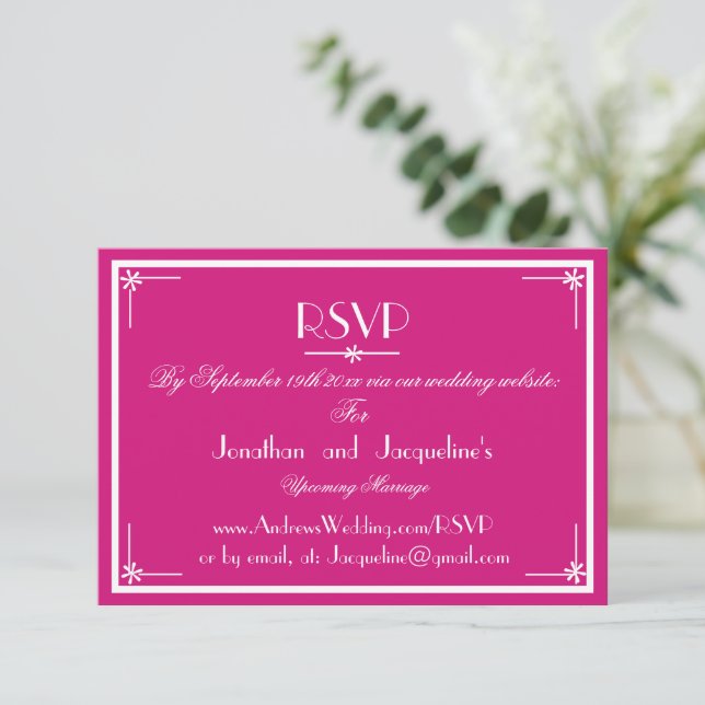Magenta Bröllop Enkel Vit Skript Namn WS RSVP OSA Kort (Stående Fram)