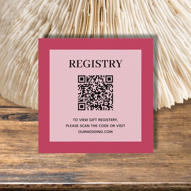 Magenta bröllopspresentregistrerings QR-kod Tilläggskort (Magneta wedding or bridal shower registry enclosure card with QR Code - 2.5" x 2.5")