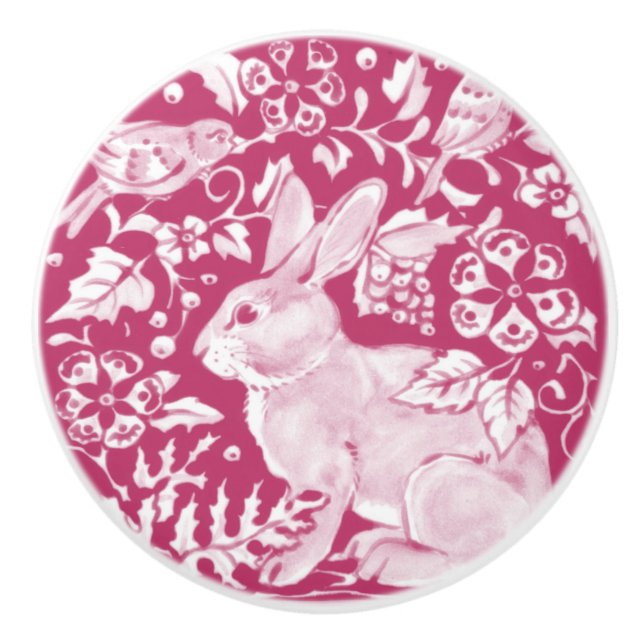 Magenta Bunny Rabbit Bird Woodland Animature Knopp (Framsidan)