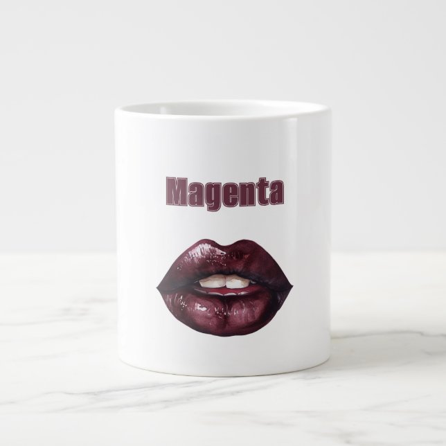 Magenta Burgunder Röda Läppar Jumbo Mugg (Framsidan)