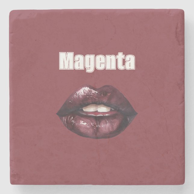 Magenta Burgunder Röda Läppar Stenunderlägg (Framsidan)