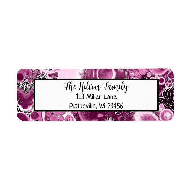 Magenta Burgundy Rosa och Lila Fluid Art Returadress Etikett (Framsidan)