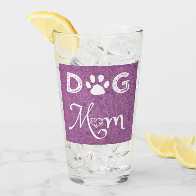 Magenta Burlap Hund Glass Kopp (Framsida Ice)
