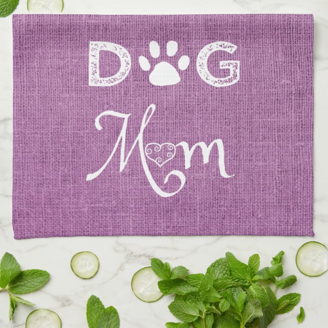 Magenta Burlap Hund Kitchen Towel Mamma Kökshandduk (Vikta)