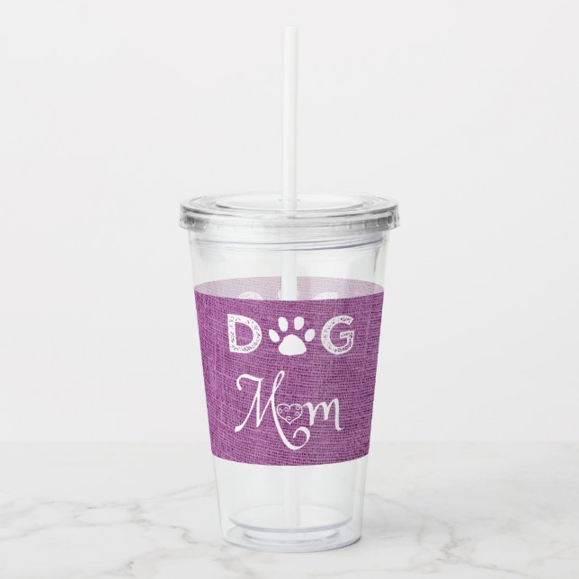 Magenta Burlap Hund Mamma Akryltumlare Take Away Mugg (Framsida)