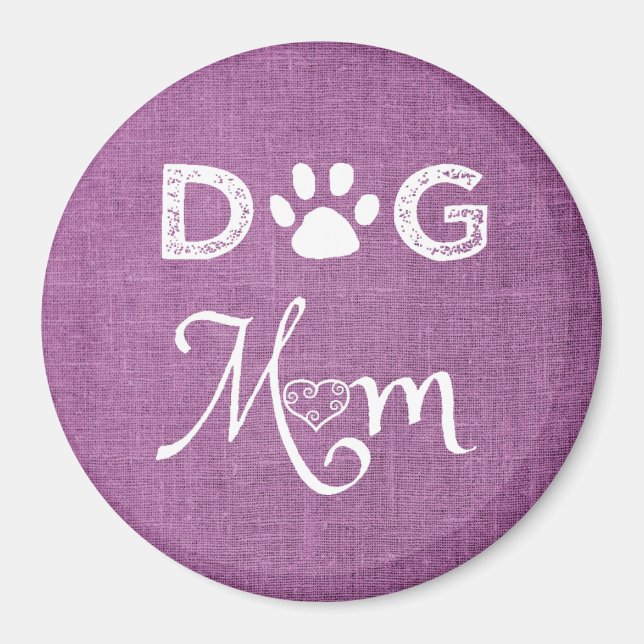 Magenta Burlap Hund Mamma Magnet (Framsidan)
