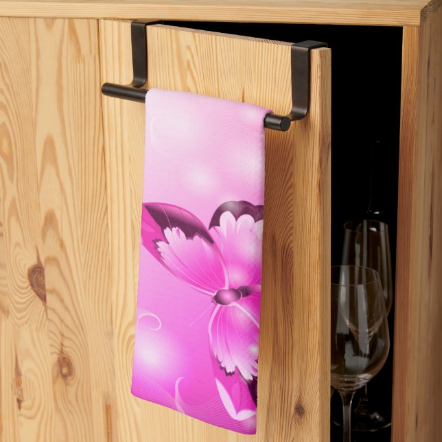 Magenta Butterfly Kökshandduk (Thirds Fold)