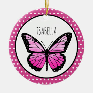 Magenta Butterfly Polka Dot-Personlig Julgransprydnad Keramik