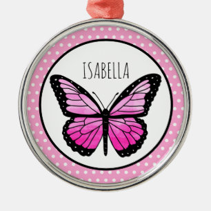 Magenta Butterfly Polka Dot-Personlig Julgransprydnad Metall