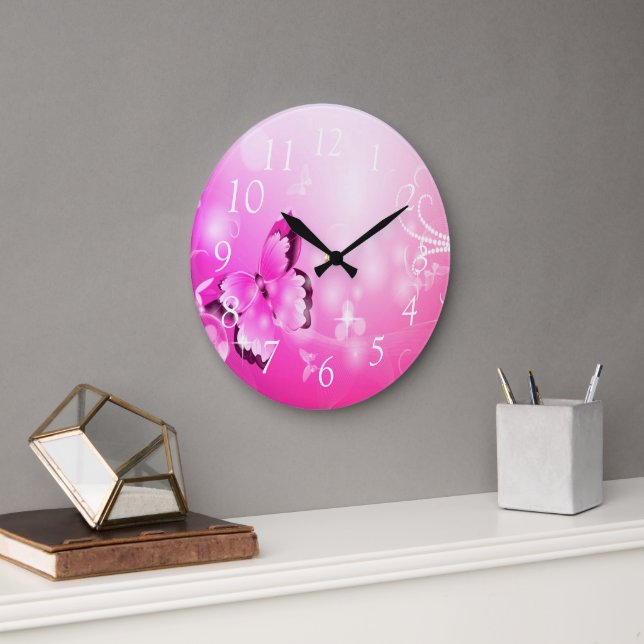 Magenta Butterfly Stor Klocka (Kontor)