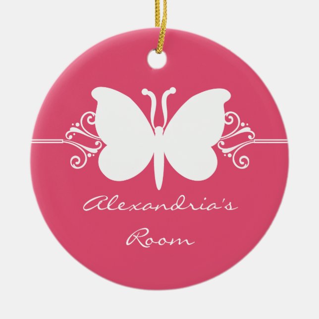 Magenta Butterfly Swirls Door Hanger Ornament (Framsidan)