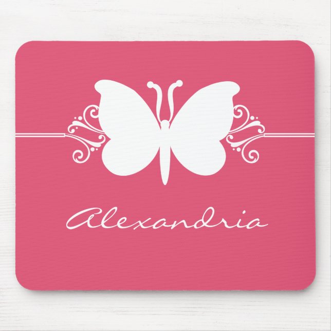 Magenta Butterfly Swirls Mousepad Musmatta (Framsidan)