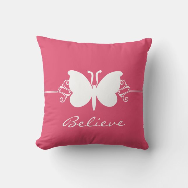 Magenta Butterfly Swirls Pillow Kudde (Framsida)