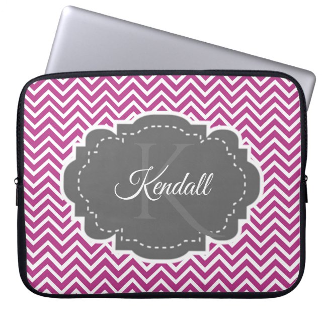 Magenta Chevron Personlig Laptop sleeve (Framsidan)